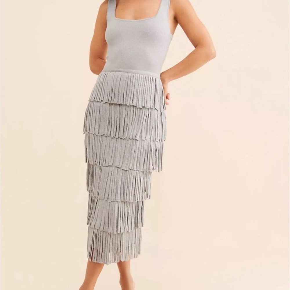 Endless Rose Gray Midi dress with fringe